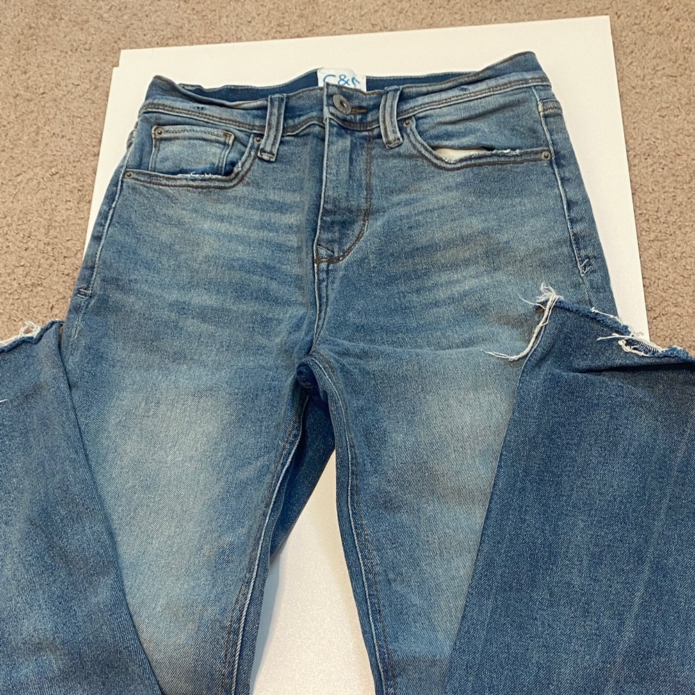 C&C California Women's Distressed Blue Flare Jeans